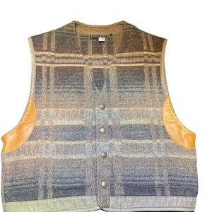 Plaid Wool Vest with Leather Accents